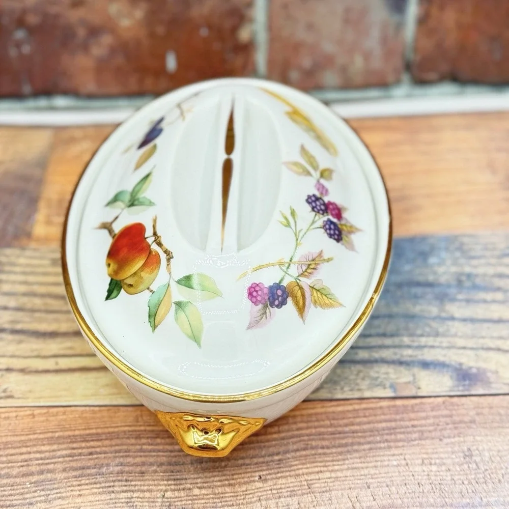 Vtg Royal Worcester Evesham Vale Casserole w Lid Size‎ 3 Oval Shape 21 Oven Safe